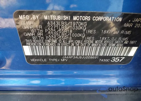 2018 Mitsubishi Outlander Sport 2.0 Le from USA, damaged, VIN JA4AP3AU9JU009691
